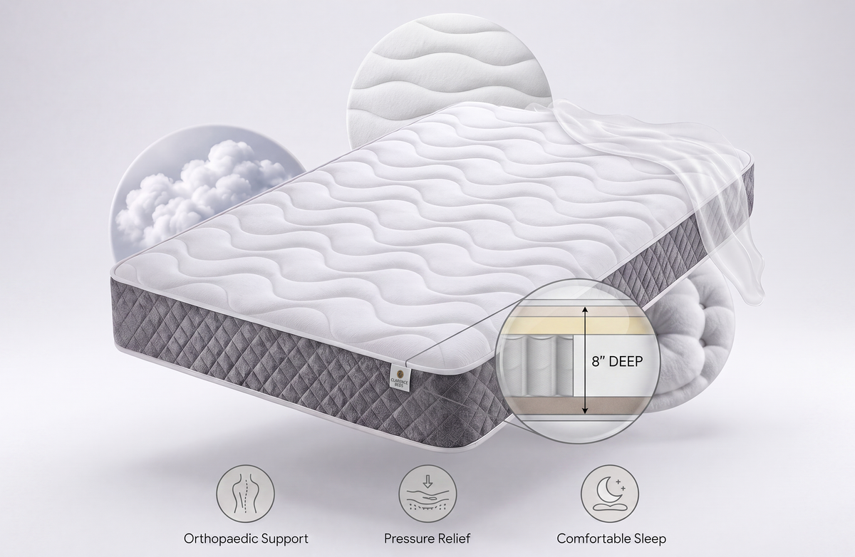 Orthopaedic Sprung Mattress Micro Quilted 8″ Grey Border All Sizes Available